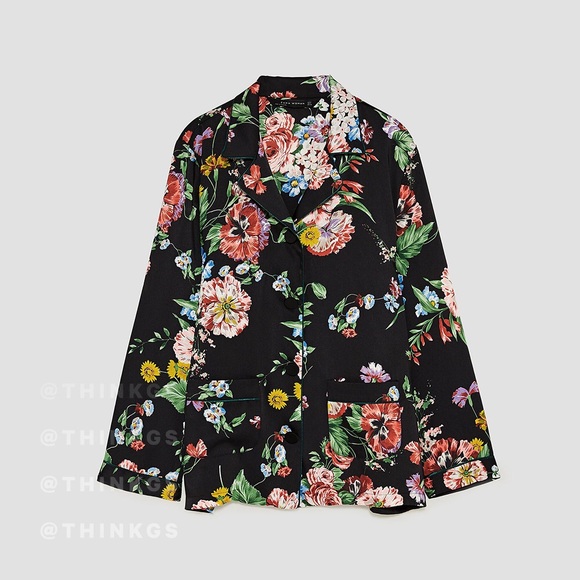 Zara Floral Blouse w/ Emerald Piping - Picture 4 of 6